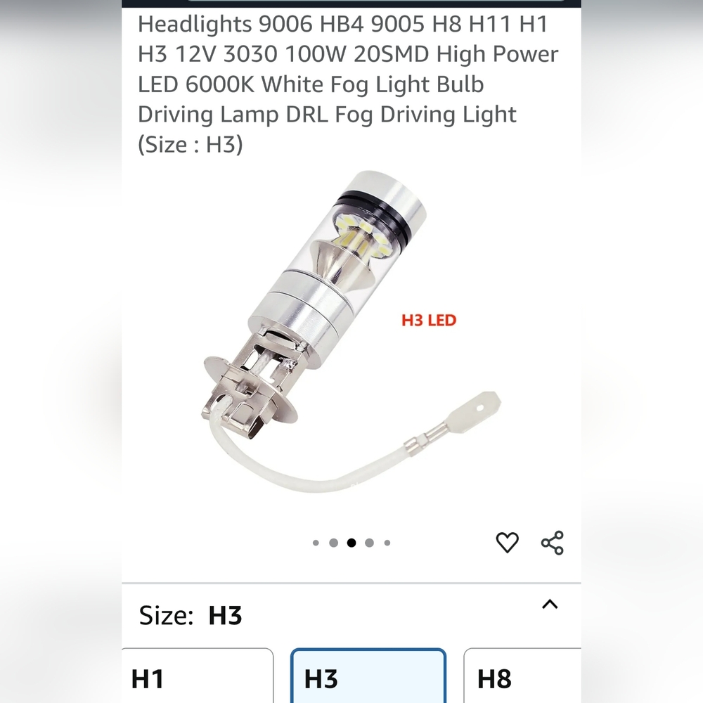 Headlights H3 12V 3030 100W 20SMD High Power LED 6000K W